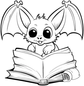 ausmalbild-niedliche-fledermaus-mit-buch