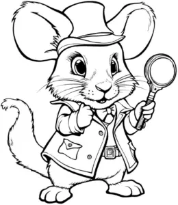 ausmalbild-niedliche-maus-mit-lupe-und-hut