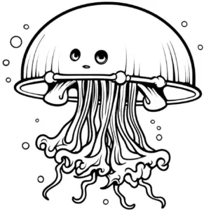 ausmalbild-niedliche-quallen-im-wasser-mit-wasserblasen