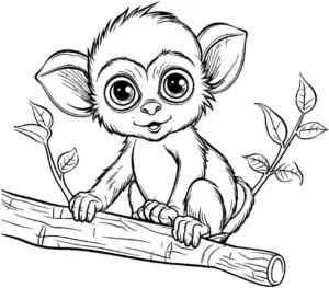 ausmalbild-niedlicher-affe-auf-baumstamm