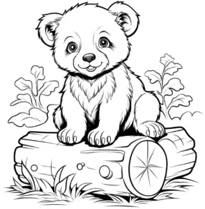 ausmalbild-niedlicher-baer-auf-baumstamm