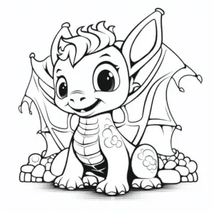 ausmalbild-niedlicher-drache-auf-felsen