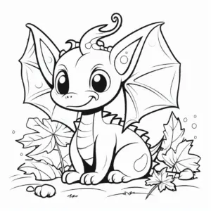 ausmalbild-niedlicher-drache-mit-blaettern-und-fluegeln