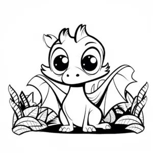 ausmalbild-niedlicher-drache-mit-pflanzen