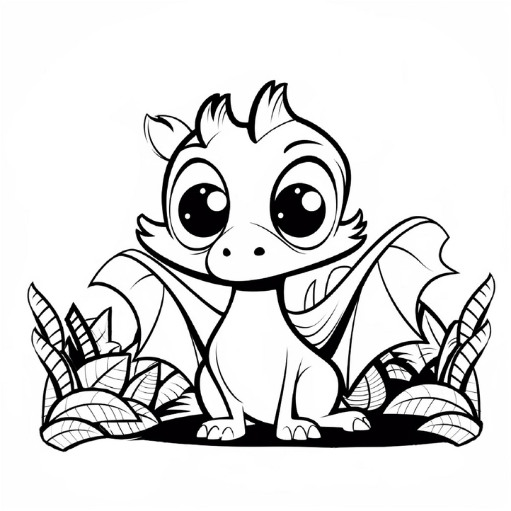 ausmalbild-niedlicher-drache-mit-pflanzen