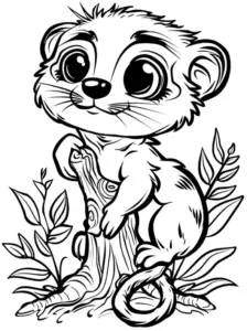 ausmalbild-niedliches-erdmaennchen-am-baumstamm