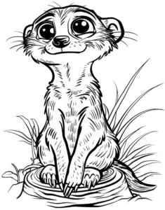 ausmalbild-niedliches-erdmaennchen-auf-baumstumpf