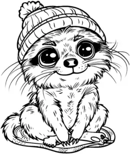 ausmalbild-niedliches-erdmaennchen-mit-muetze