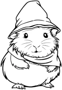 ausmalbild-niedliches-meerschweinchen-mit-hut-und-kleidung