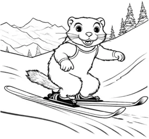 ausmalbild-otter-auf-skiern-im-winter