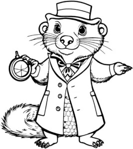 ausmalbild-otter-mit-kompass-und-hut