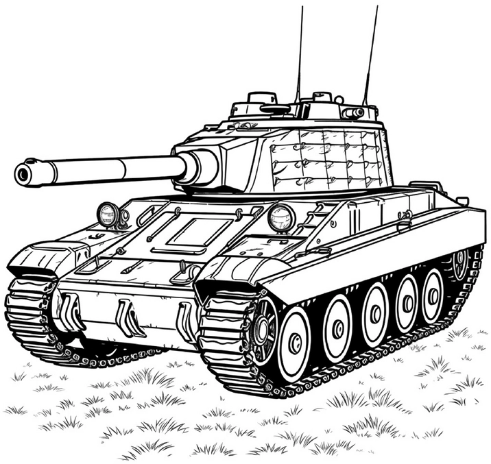 ausmalbild-panzer-mit-raupenketten-und-kanone