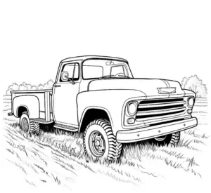 ausmalbild-pickup-truck-im-feld