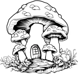 ausmalbild-pilzhaus-mit-bunten-pilzen