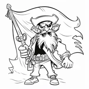 ausmalbild-pirat-mit-schwert-und-flagge