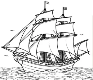 ausmalbild-piratenschiff-segel-wellen-himmel-zeichnen