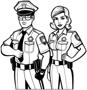 ausmalbild-polizei-uniformierte-in-aktion