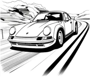 ausmalbild-porsche-auf-kurvenreicher-strasse