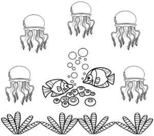 ausmalbild-quallen-und-fische-in-unterwasser-szene