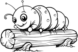 ausmalbild-raupe-auf-baumstamm