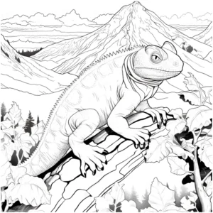 ausmalbild-reptil-in-berglandschaft
