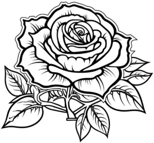 ausmalbild-rose-mit-feinen-blaettern-und-details