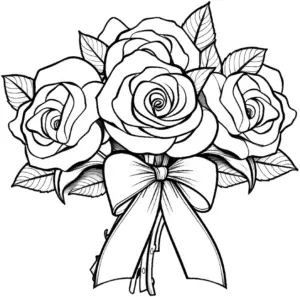 ausmalbild-rosenstrauss-mit-schleife