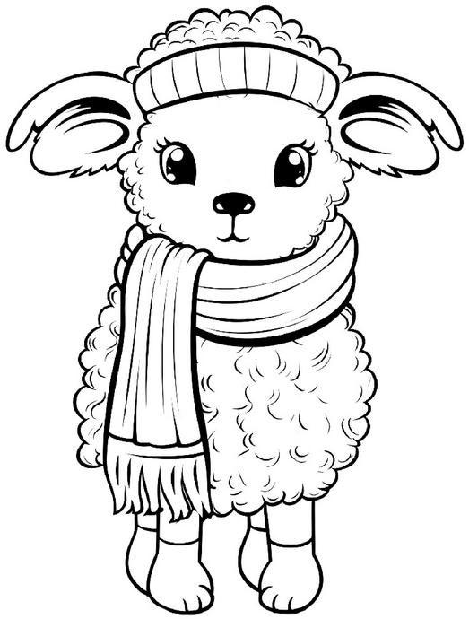 ausmalbild-schaf-mit-muetze-und-schal
