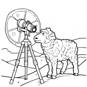 ausmalbild-schaf-mit-teleskop-in-landschaft