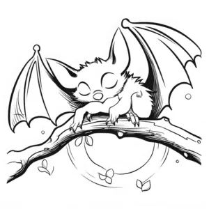 ausmalbild-schlafende-fledermaus-auf-einem-zweig
