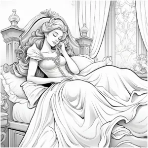 ausmalbild-schlafende-prinzessin-im-eleganten-raum