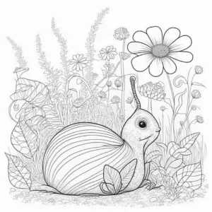 ausmalbild-schnecke-in-bluehender-wiesenlandschaft
