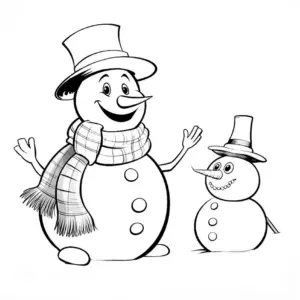ausmalbild-schneemaenner-mit-hut-und-schal