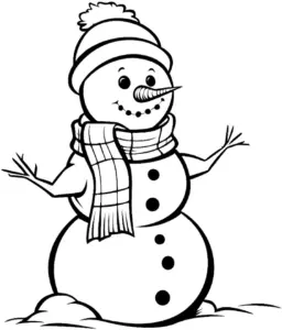 ausmalbild-schneemann-mit-muetze-und-schal