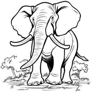 ausmalbild-schuetteln-elefant-in-der-natur