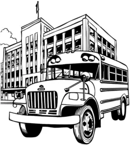 ausmalbild-schulbus-vor-gebaeude