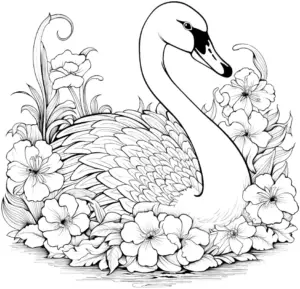 ausmalbild-schwan-mit-blumenarrangement