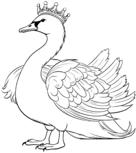 ausmalbild-schwan-mit-krone-und-detaillierten-fluegeln