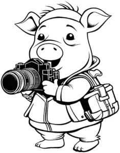 ausmalbild-schwein-mit-kamera-und-rucksack