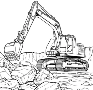 ausmalbild-schwerer-bagger-auf-baustelle