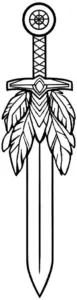 ausmalbild-schwert-mit-blattmotiv
