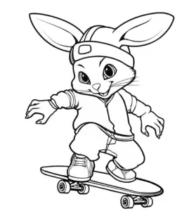 ausmalbild-skateboardender-hase-mit-cap
