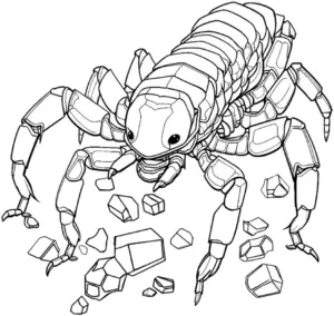 ausmalbild-skorpion-mit-steinen
