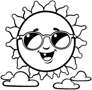 ausmalbild-sonne-mit-sonnenbrille-und-wolken