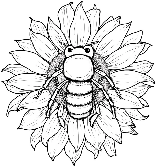 ausmalbild-sonnenblume-mit-biene