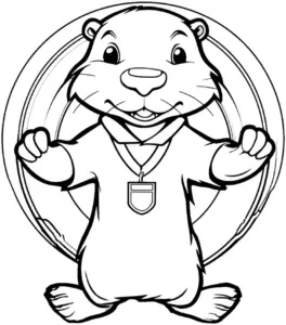 ausmalbild-spielender-otter-mit-medaille