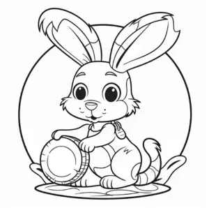 ausmalbild-spielendes-kaninchen-mit-teller