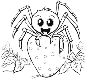 ausmalbild-spinne-auf-erdbeere