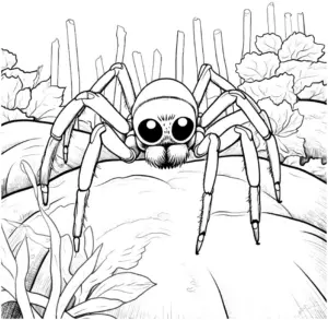 ausmalbild-spinne-im-garten-mit-pflanzen