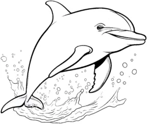 ausmalbild-springender-delphin-mit-wassertropfen